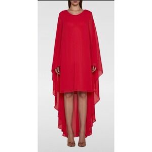 TALBOT RUNHOF Chiffon Cape Back Dress In Siena Red $1575 Size 34‎ US 4